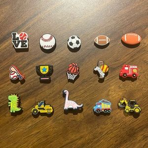 15 Piece Shoe Charms for Crocs for young boys- Sports, Trucks, & Dinosaurs